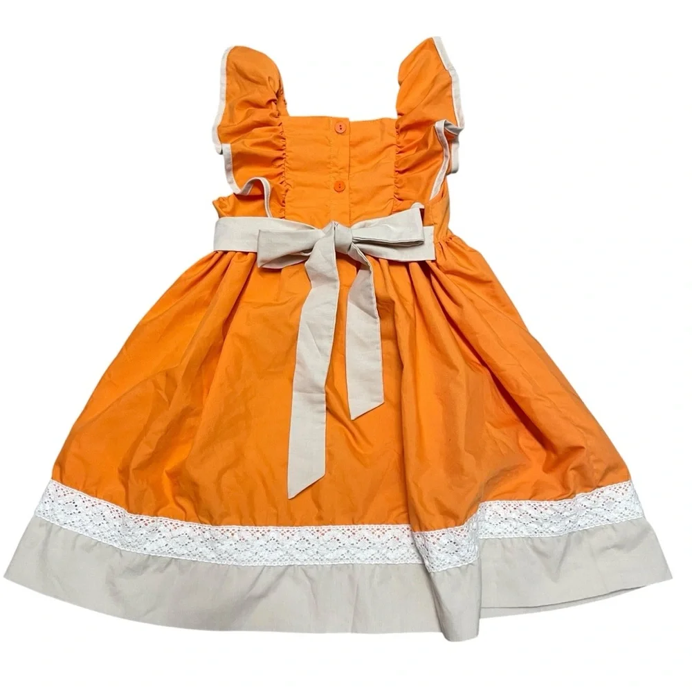 Smocked Blessings Toddler Girls Orange Pumpkin Embroidered Dress Size 2T - Picture 5 of 6